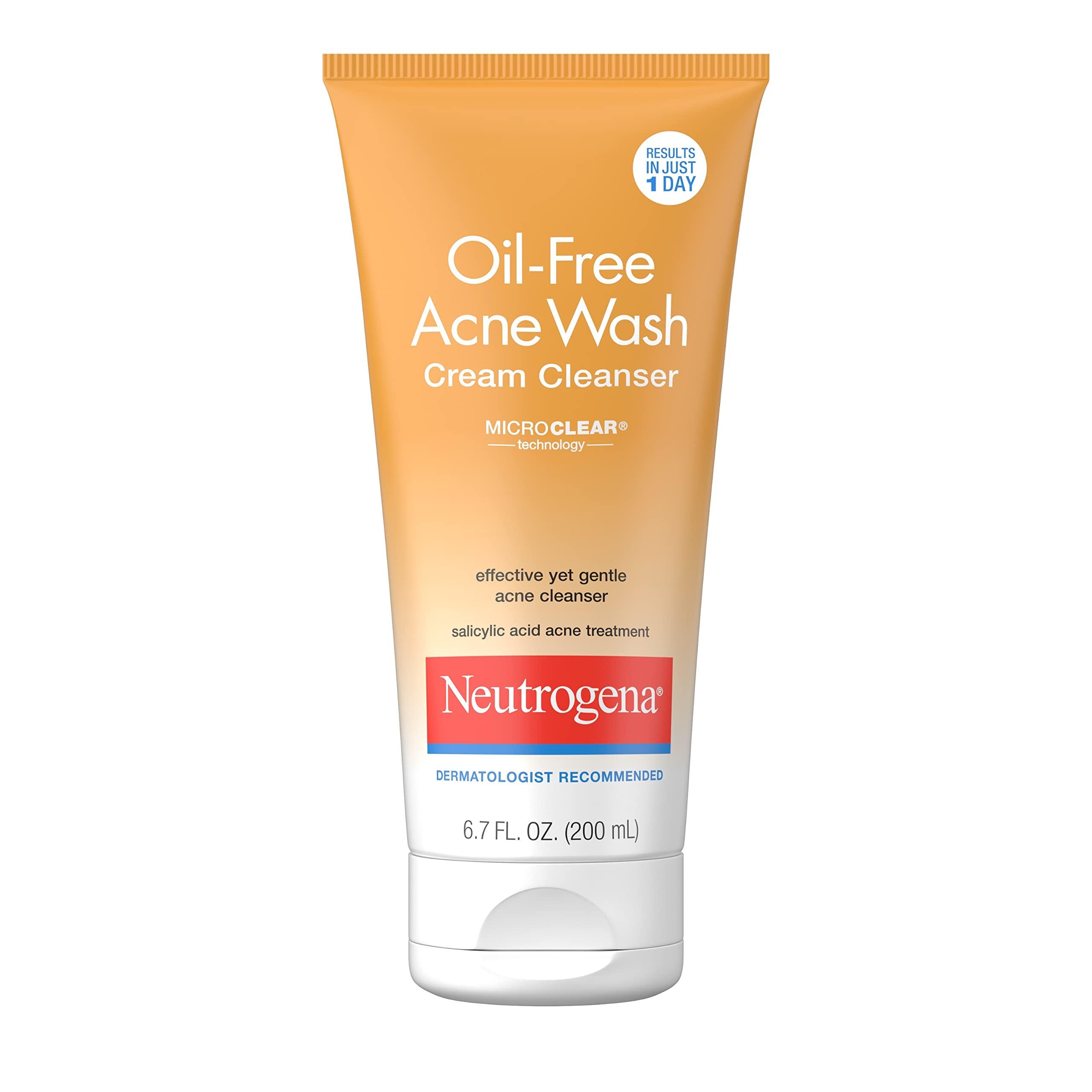 Neutrogena Oil-Free Acne Face Wash Cream Cleanser with 2% Salicylic Acid Acne Treatment  Non-Comedogenic & Gentle Daily Facial Cleanser for Acne-Prone Skin  6.7 fl. oz